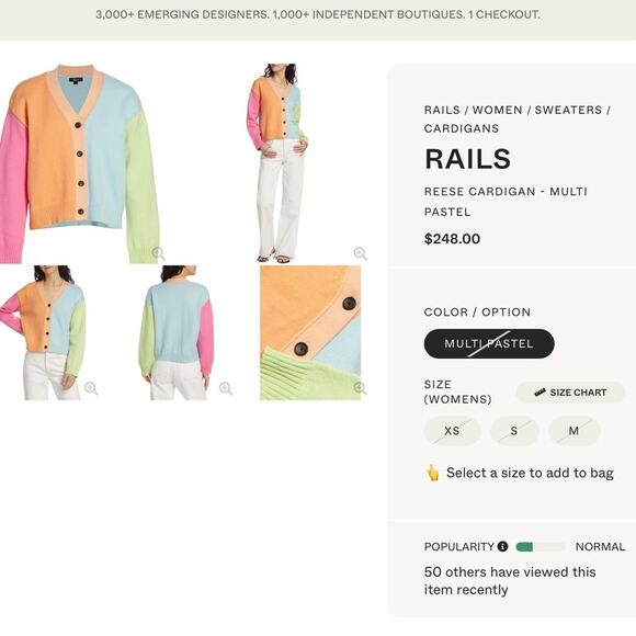 EUC Rails Reese Pastel Color blocked Button Front Cardigan $248 Size Medium - Picture 10 of 13